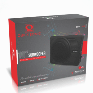 Quick Sonic QS-US3310 Underseat Subwoofer – 10″ Compact Acoustic Series, 200W RMS / 1000W Peak, Aluminum Body